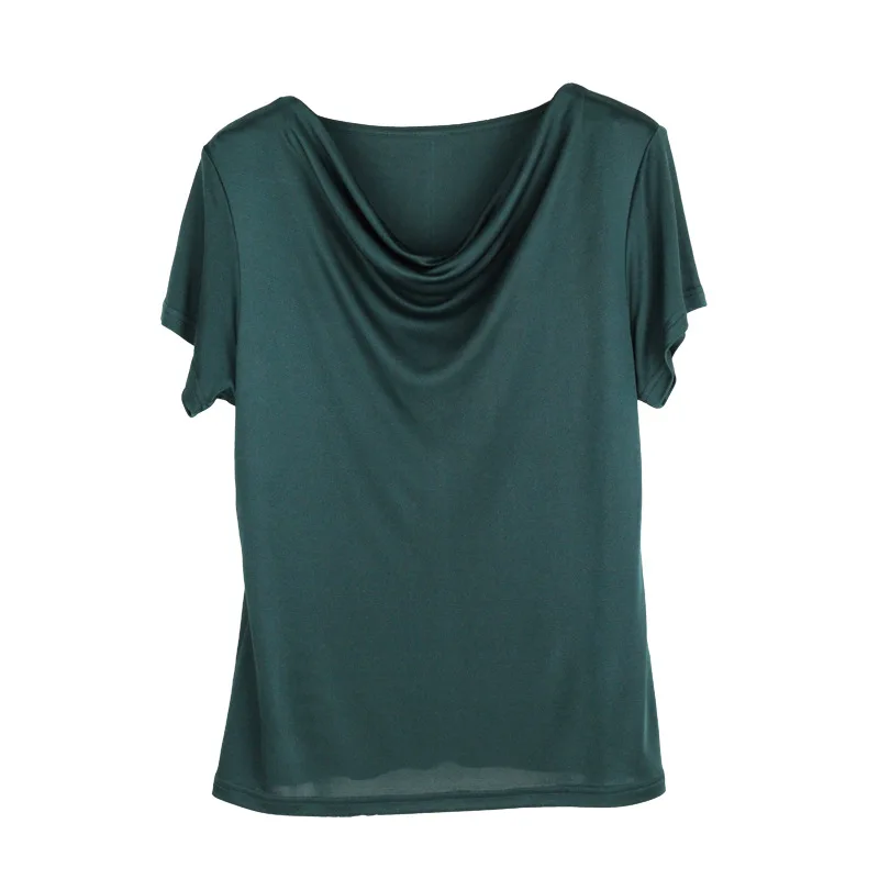 Женская футболка из 100% чистого шелка Повседневная с коротким рукавом и