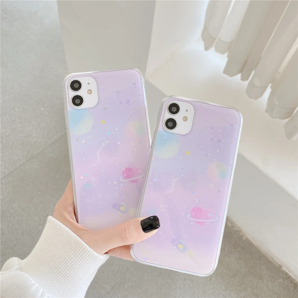 Золотой Фольга Блеск мечта Galaxy Фиолетовый чехол для телефона iPhone 11 Pro Xs Max X XR 7 8 SE