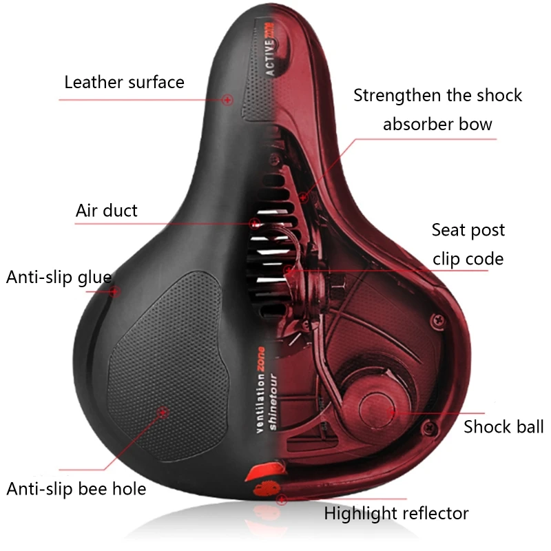 

MTB Road Bike Comfortable Memory Sponge Widen Seat Cushion Pad Reflective Strip Shock Absorber Men Women Bicycle Saddle
