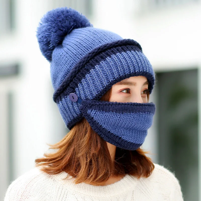 Теплая Зимняя шерстяная вязаная шапка маска воротник три части уход за кожей