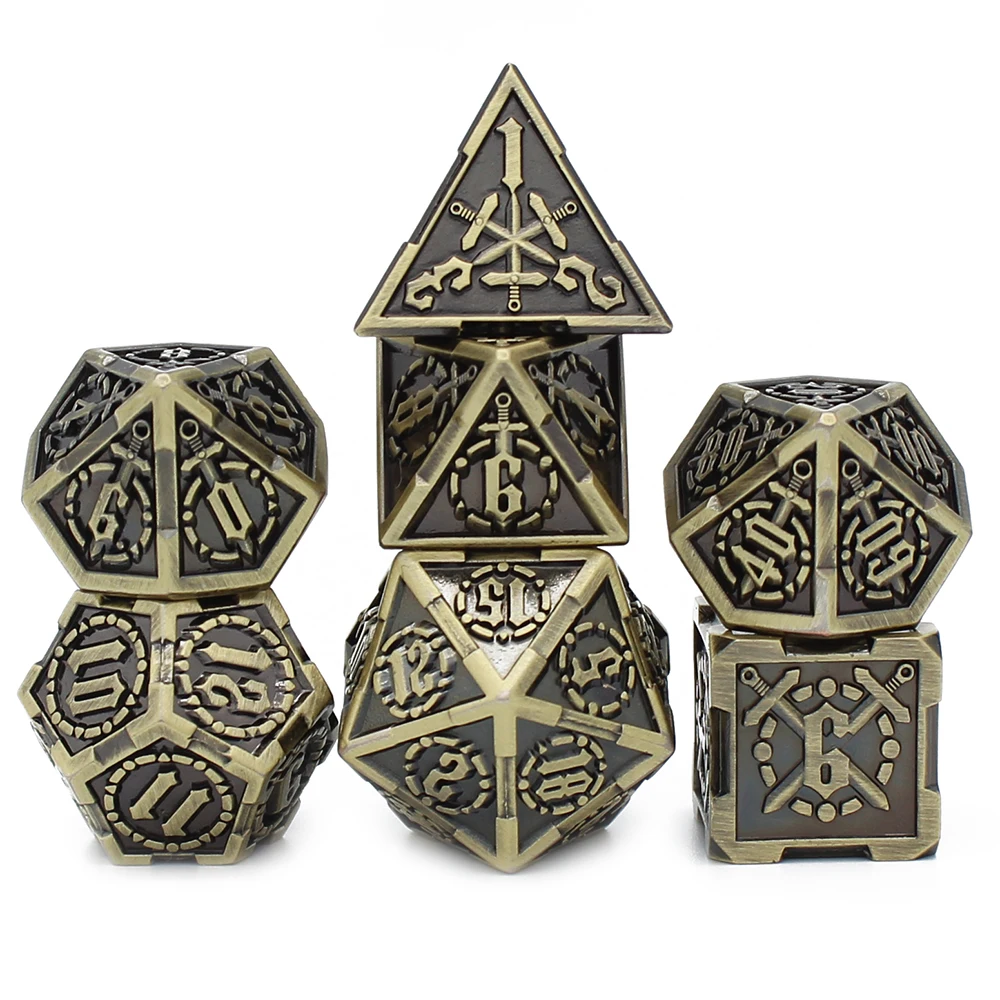 

2020 New Design Metal Dice Set Include Pouch for Play Tabletop DnD RPG MTG Games 7pcs D4 D6 D8 D10 D% D12 D20 Set Polyhedral