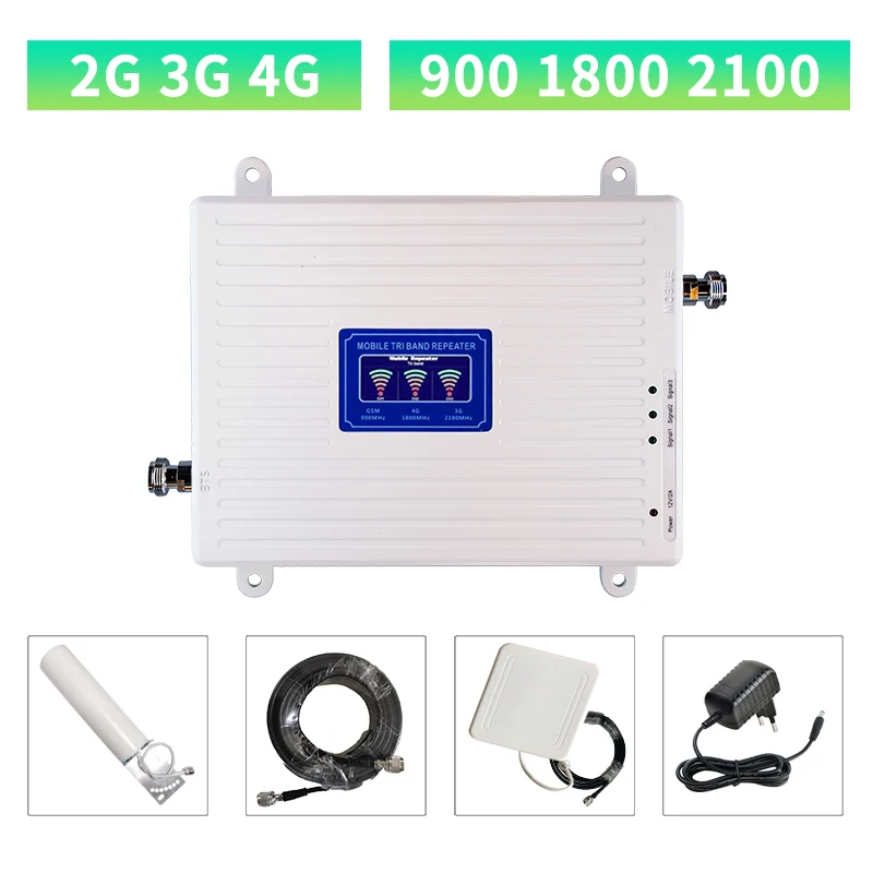 Трехдиапазонный ретранслятор сотового сигнала GSM 900 LTE 1800 WCDMA 2100 МГц 70 дБ 2G 3G 4G |