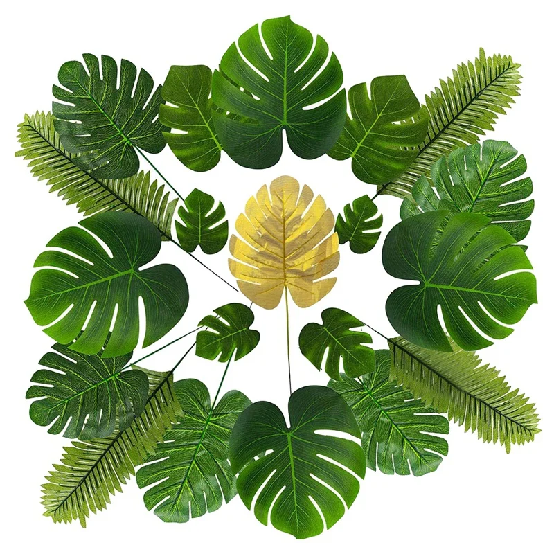 

84 шт. искусственные Пальмовые Листья, тропические искусственные листья с стеблями для вечерние вайской вечеринки, свадебной вечеринки, укр...