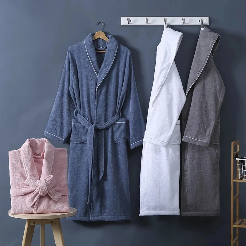 Terry Towel Bathrobe Sleepwear Robe Women Men's Long Bath Robes Couple's Dressing Gown Sleep Gown 100% Cotton Terry Robe Kimono