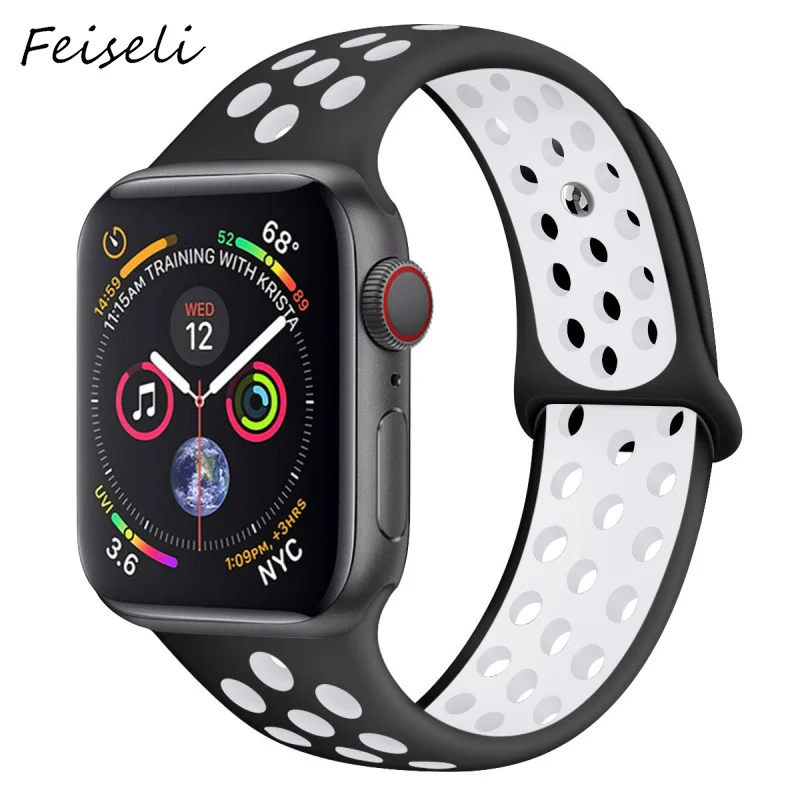 Feiseli для Apple Watch Band 1 2 3 4 5 Спортивные Мягкие силиконовые 38 мм 40 42 44 iwatch сменный