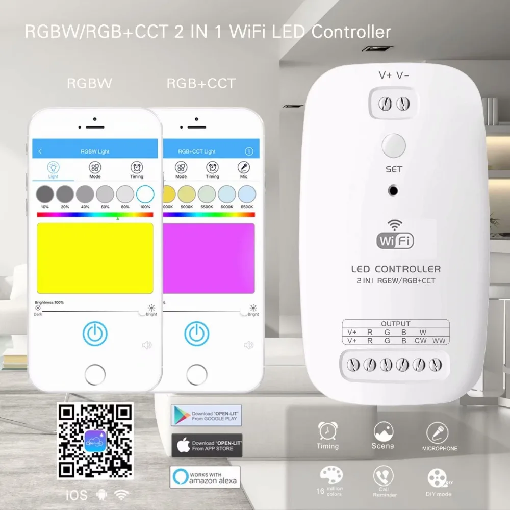 

RGBW/RGB + CCT 2 в 1 WiFI светодиодный контроллер dc 9 в 12 В 24 В
