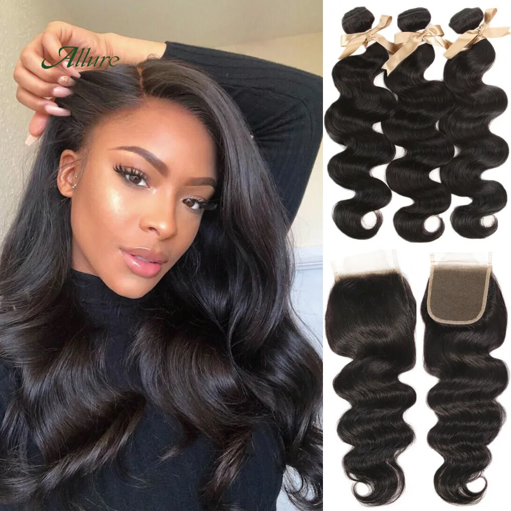 

Body Wave Bundles With Closure Remy Peruvian Human Hair Weaves 3 4 Body Bundles With Frontal Hair Extension Free Shipping Allure