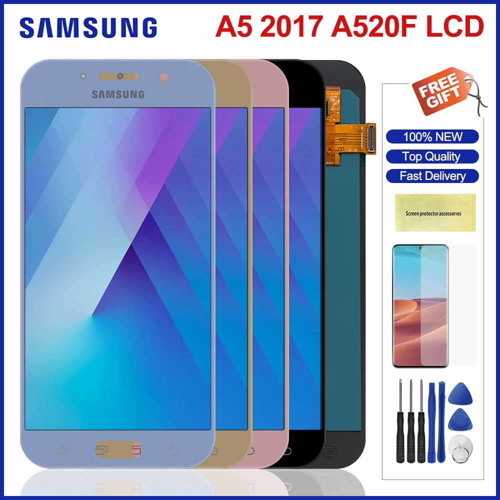 ЖК-дисплей 5 2 дюймов Amoled для Samsung Galaxy A5 2017 A520 сенсорный экран сменный дигитайзер