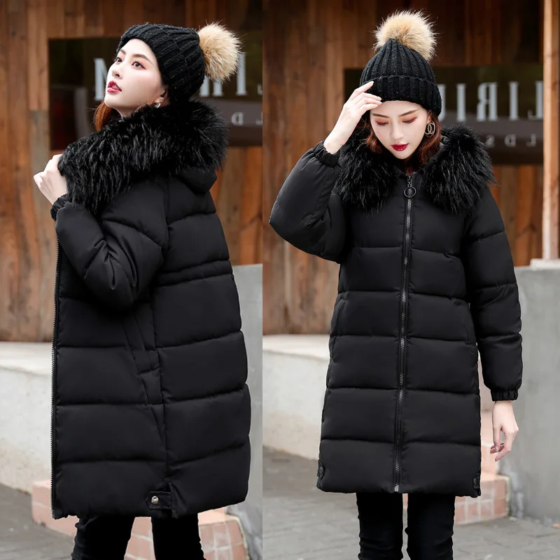 jacket women new style parka womens slim fur collar long thick solid color cotton coat womens coats winter