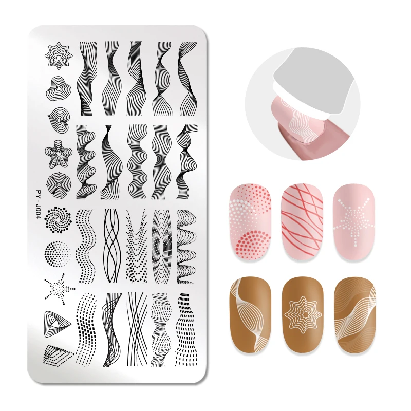 

Nail Stamping Plates Rectangle Geometric Line Wave Pattern Stainless Steel Nail Art Image Stamp Stencils Design