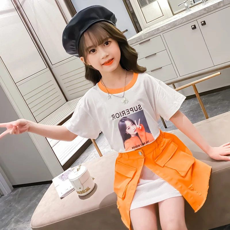 Детская одежда для девочек комплект летней одежды маленьких 2020 футболка на