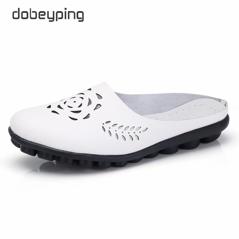 dobeyping Breathable Summer Shoes Woman Genuine Leather Flats Women Cut Outs Women's Loafers Female Solid Shoe Large Size 35-44