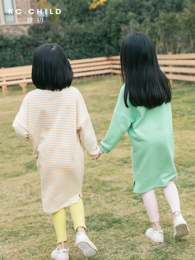 KC./детское хлопковое платье-свитер в полоску с карманом для девочек платье