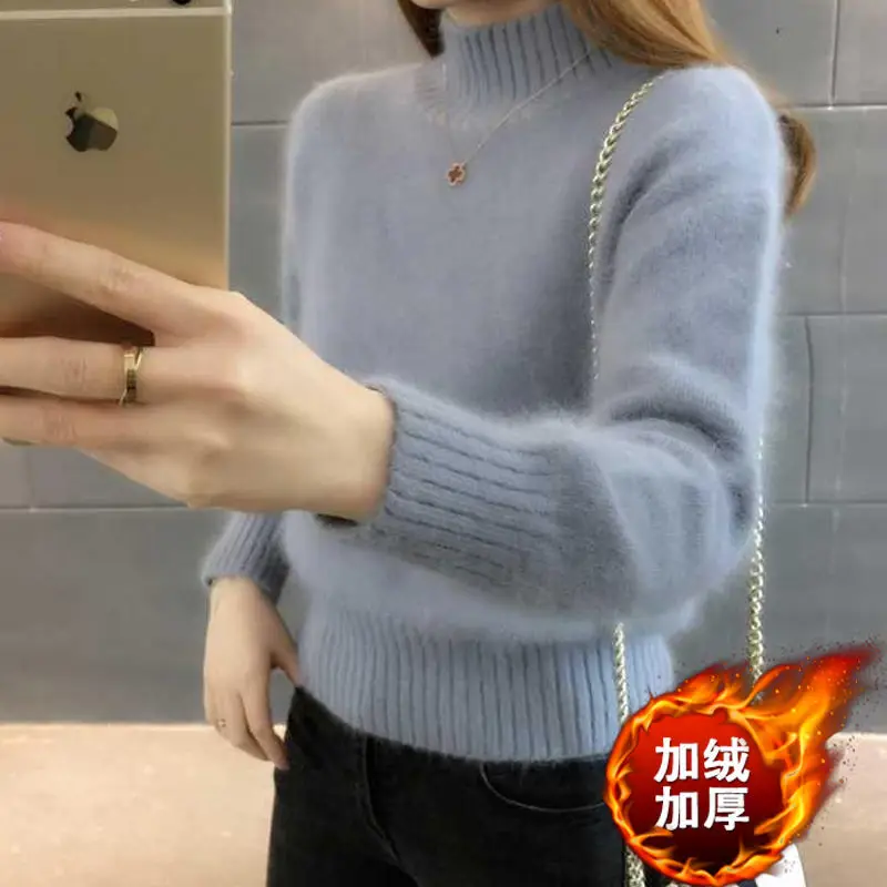 

Add velvet, no velvet, imitation mink velvet sweater women's new tide autumn and winter knitted bottom shirt