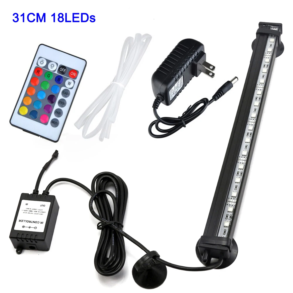 Aquarium Light LED 16- 51CM 5050 RGB Waterproof Remote Control Lamp Aquarium Fish Tank Underwater Submersible Light D30 - Цвет: US 31CM