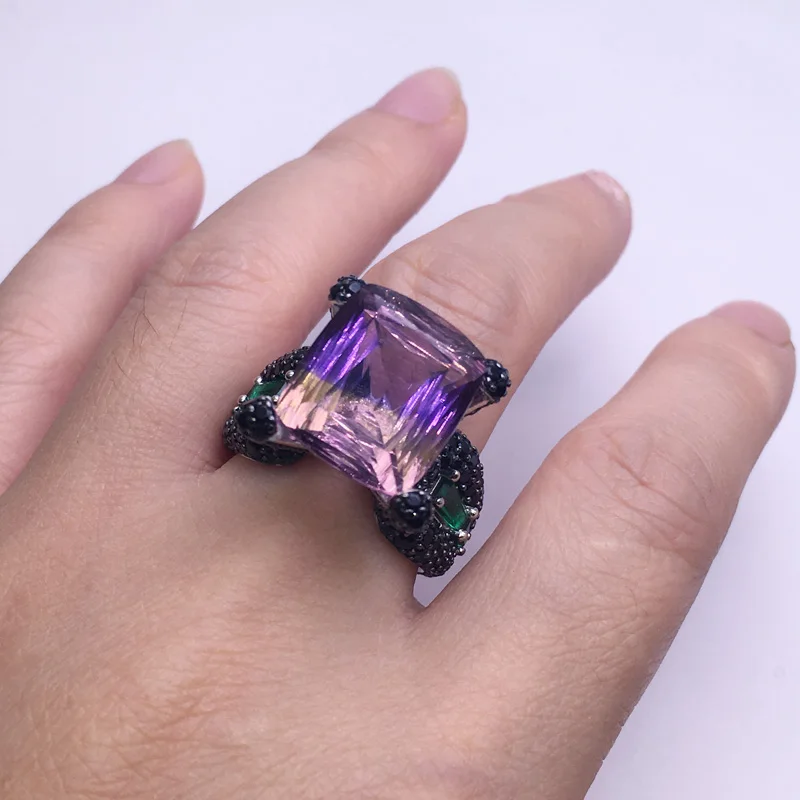 Женское и мужское кольцо из серебра 925 пробы с натуральным аметрином | Украшения