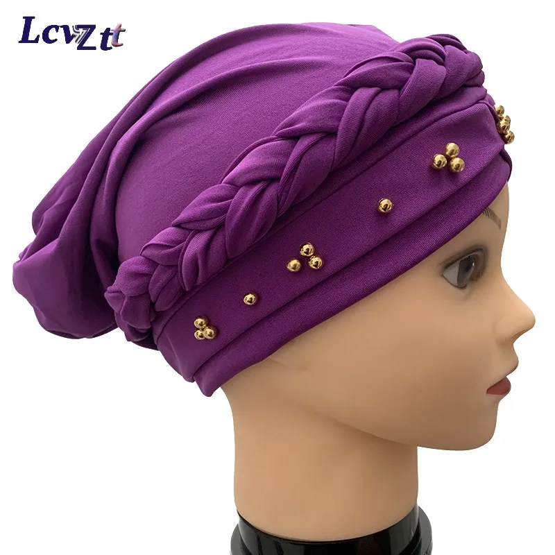 

A Dozen 12 PCS Best Selling Flannel Hat Women's Cap Forehead Cross Muslim Base Scarf Indian National Style Pearl Headdress