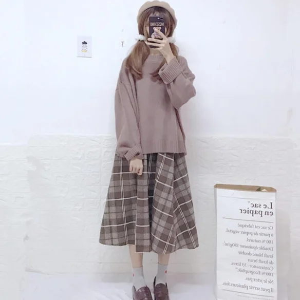 Японский консервативный стиль зимний женский комплект из 2 предметов Большой