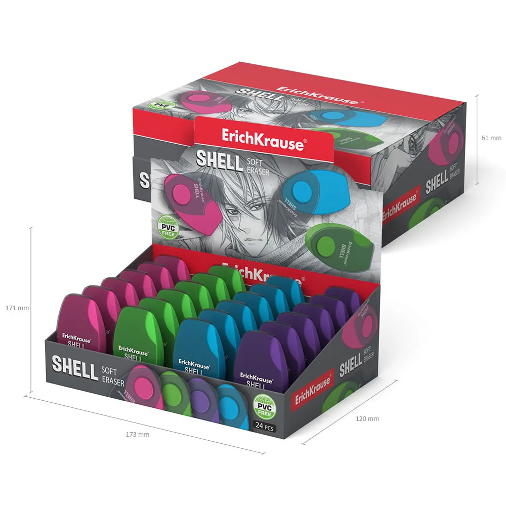 Ластик в пластиковом футляре ErichKrause Shell (в коробке по 24 шт.)|Ластики| |