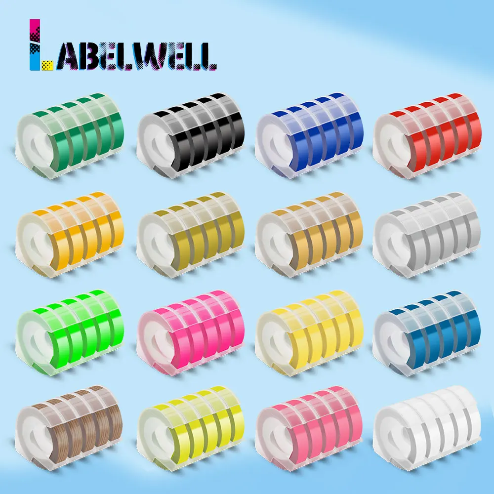 

Labelwell 5PK Multicolors 3D Embossing Tapes for Dymo 3D 9mm label tape for Dymo Motex E-101 E-202 12965 1540 1610 Label Maker