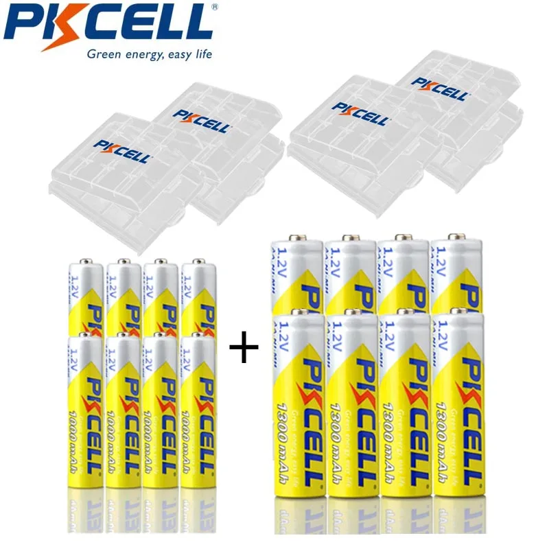 Аккумуляторные батареи PKCELL AA 2/4/8 шт. NIMH 1300 в 1 2 мАч и AAA 1000 с коробкой 1/2/4 |
