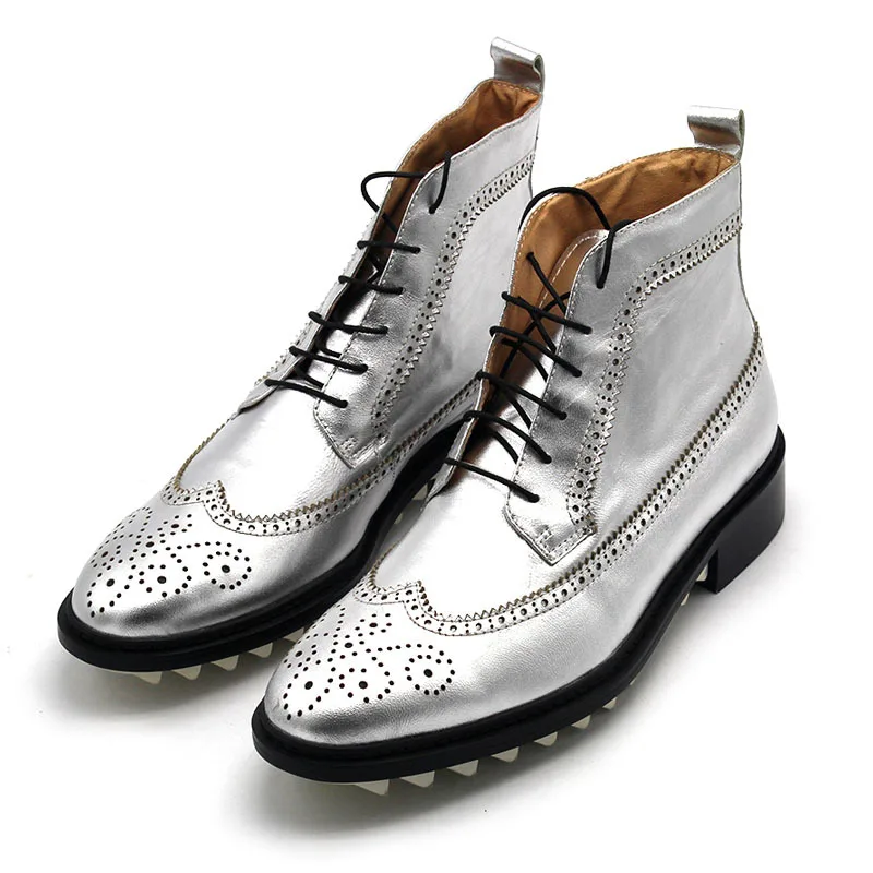 Ботинки из натуральной кожи мужские ботильоны на платформе со шнуровкой
