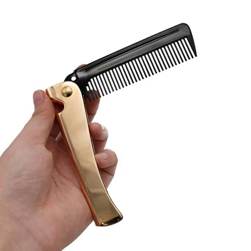 Мужская стильная металлическая расческа из нержавеющей стали складная
