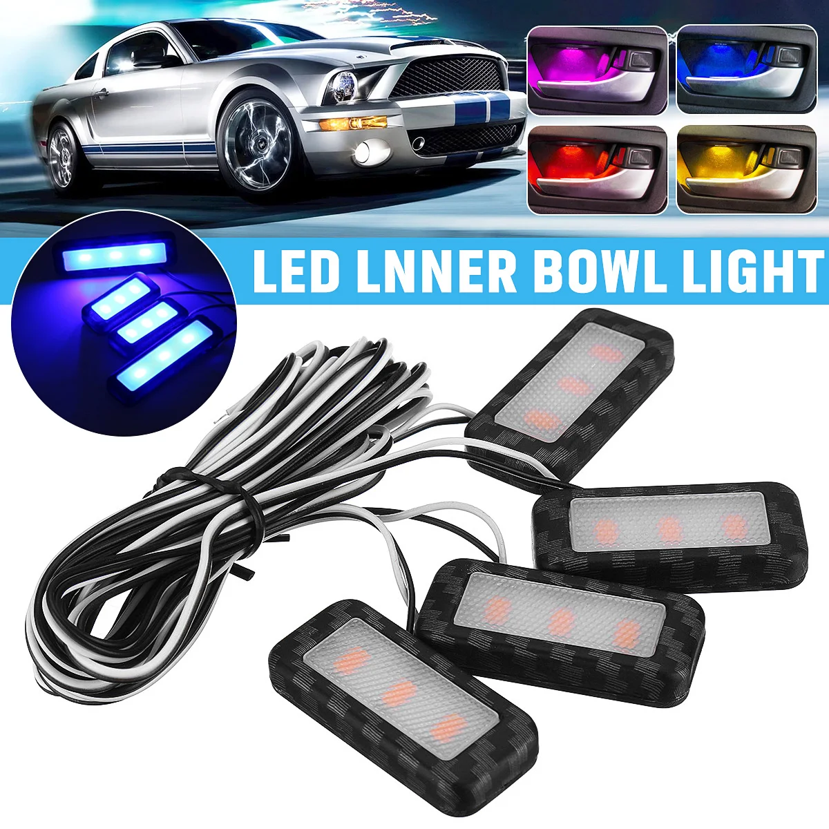 

4Pc LED Car Inner Bowl Light Armrest Interior Door Handle Lighting Car Decorative Lights Handrail Lights Lamp