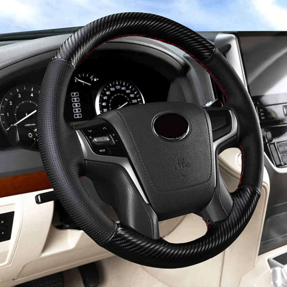 Для Toyota Land Cruiser 200- Чехлы рулевого колеса автомобиля из мягкой кожи с иглой и резьбой аксессуары для интерьера