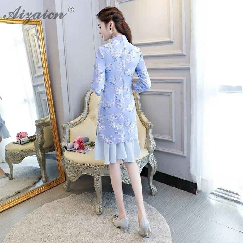 Высококлассное жаккардовое переплетение Cheongsam китайское модное китайское традиционное платье Qi Pao Восточный стиль платья с вышивкой Qipao зима