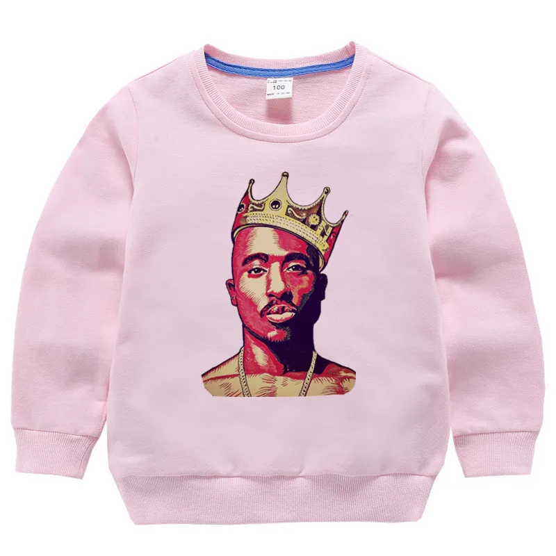 Детские хлопковые толстовки с капюшоном в стиле хип-хоп с принтом 2pac, хлопковый пуловер для девочек, топы для маленьких мальчиков, осенняя одежда - Цвет: T127J-pink