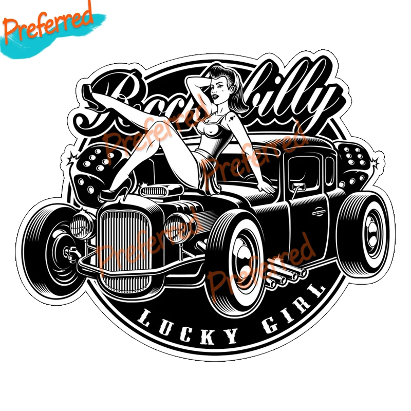 

Pin Up Girl Style Lucky Girl Vintage Car Hot Rod Retro Car Motorcycle Sticker Decal Die Cutting