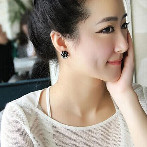 Женские серьги-гвоздики с цветком камелии 1 пара стразы из сплава вечерние