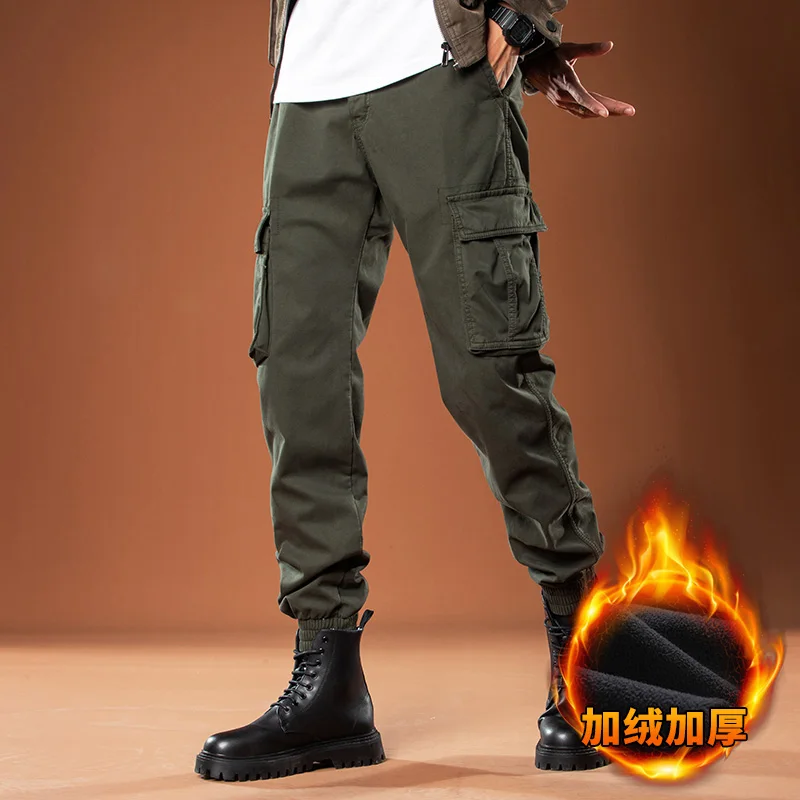 

HEDUO Men's Side Pockets Cargo Harem Pants Fleece Warm Hip Hop Casual Male Joggers Trousers Casual Streetwear Pants Asian Size