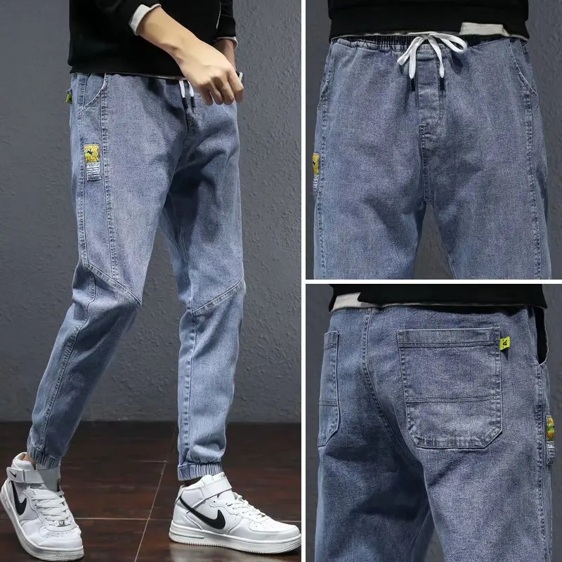 Trendy Brand Small Feet Jeans Men's Fashion Nine-point Harlan Casual Long Pants Baggy Jeans Spring and Autumn Cargo Jeans
