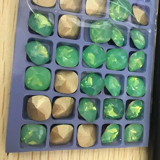 Green Opal Topstone K9 стекло кристалл 8 мм 10 мм 12 мм Классический жир квадратный заостренные с обратной стороны Стразы высокое качество - Цвет: Green Opal