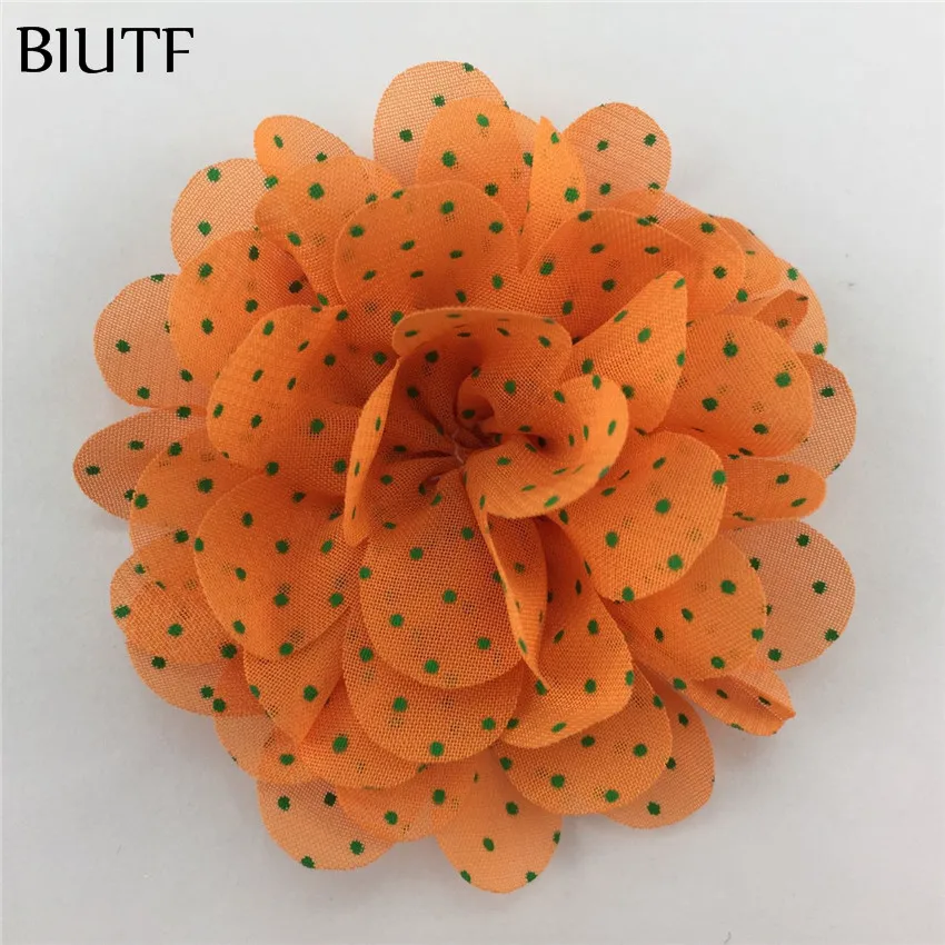 10 шт./лот 6 см Шифоновый Цветок в горошек с заколкой для волос Детская шикарная