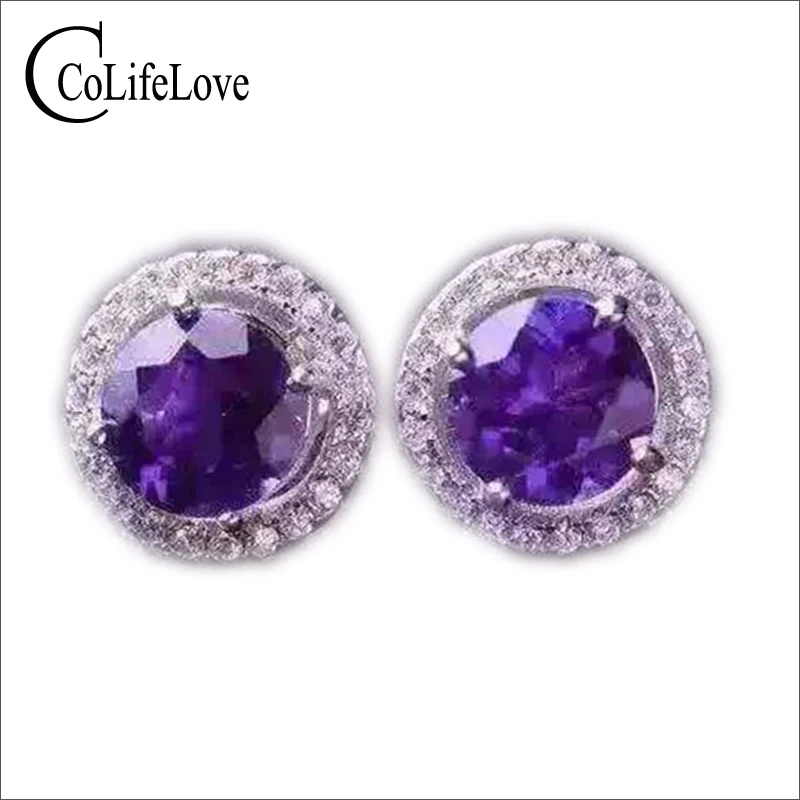Простые Дизайнерские серьги с аметистом из чистого серебра 925 пробы натуральный