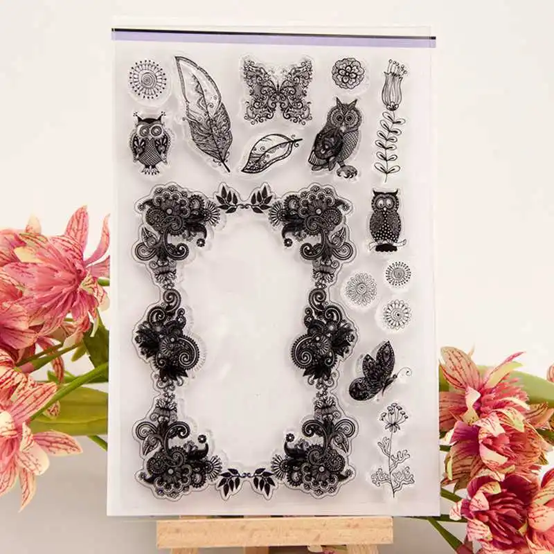 Прозрачные штампы с изображением совы и листьев для рукоделия скрапбукинга