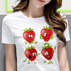 Новая Милая Футболка Harajuku с принтом клубники и яблока Модная Повседневная белая футболка Летняя футболка с коротким рукавом