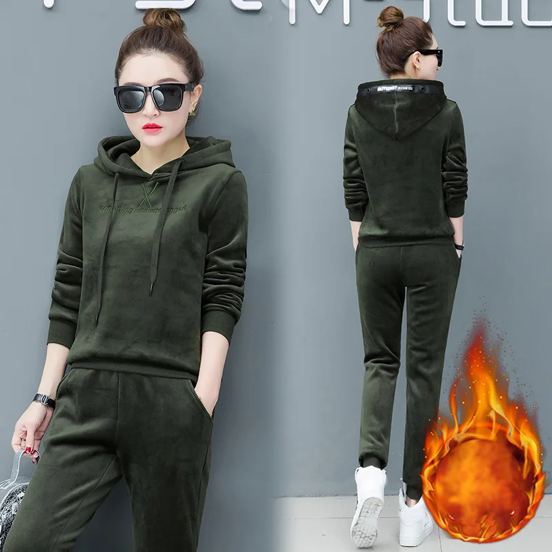 Теплый костюм женский спортивный 2019 новый осенний и зимний плюс толстый