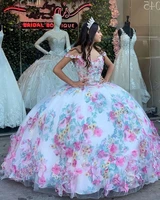 2022 quinceanera ballgown dress 3d floral flowrs sweet 16 dress bottom length colour puffy party dress 15 year old