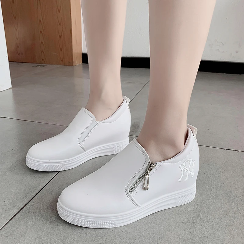 Кроссовки женские кожаные на платформе Повседневная дышащая обувь без застежки