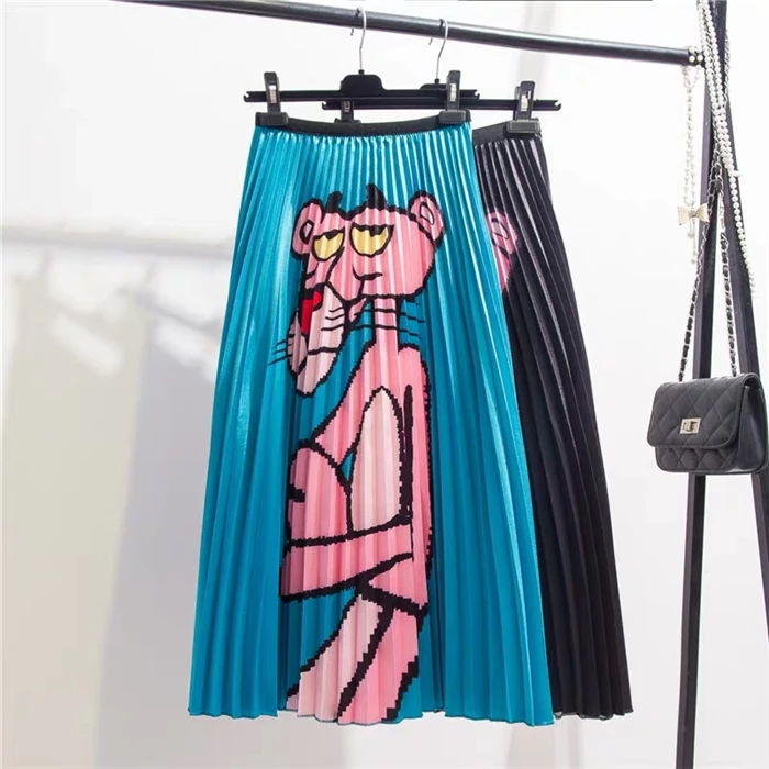 Beauty Cartoon Skirt Brand New 2020 Fashion Summer Skirts Womens High Waist Elastic White Midi Pleated Vintage Female | Женская одежда