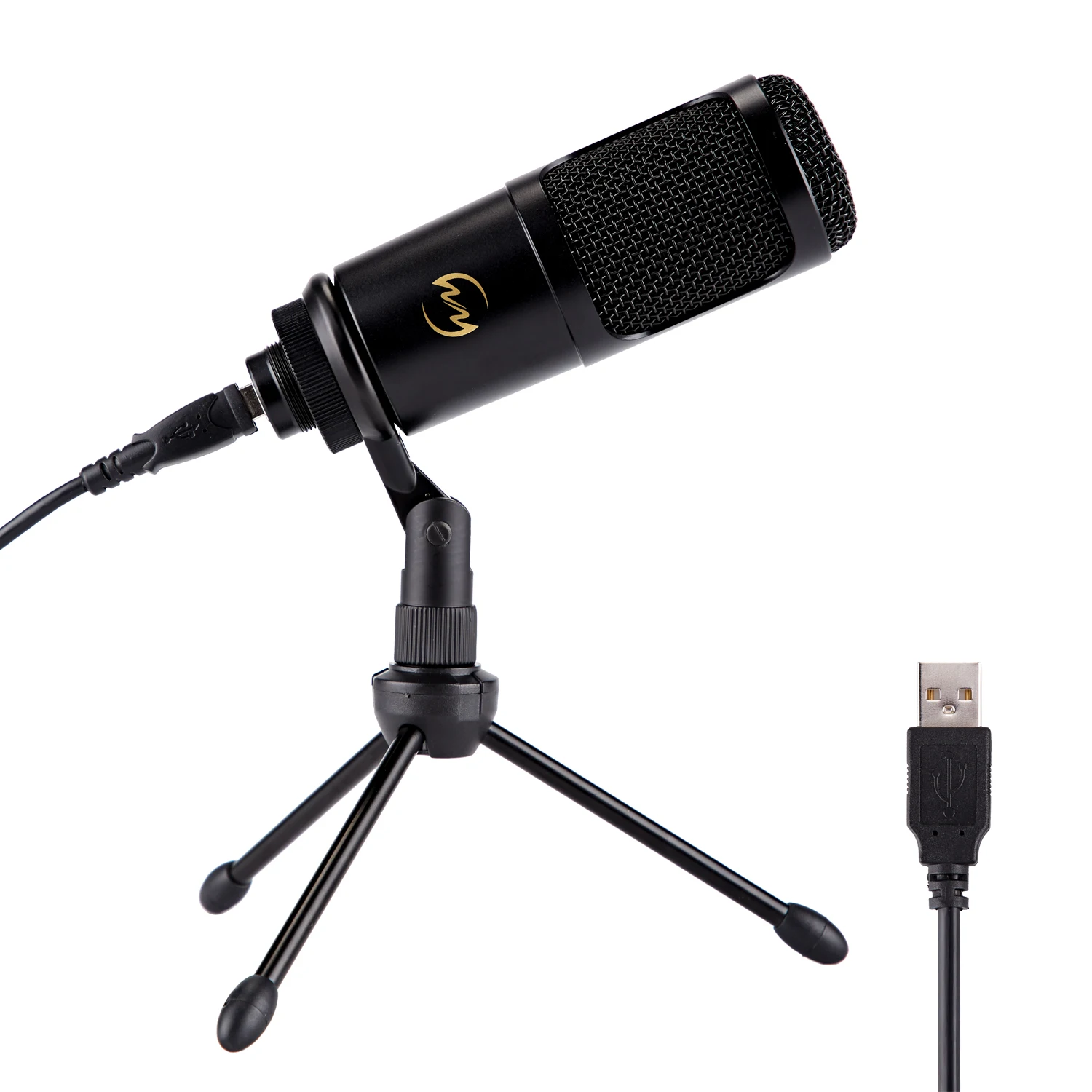 black Usb микрофон для компьютера, игр, чата, микрофон с подставкой, штатив, металлический проводной микрофон для речевых игр, конденсаторный микрофон для ПК - Цвет: black