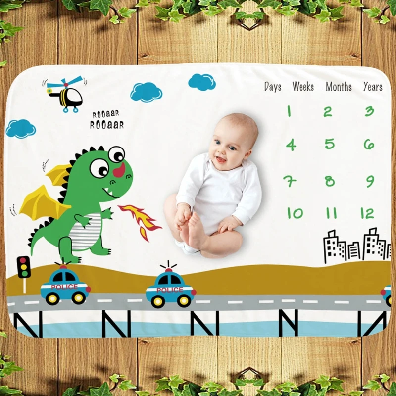 

Baby Monthly Record Growth Milestone Blanket Newborn Photography Props Background Soft Flannel Swaddle Wrap