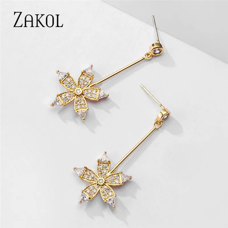 ZAKOL Romantic Cubic Zirconia Flower Dangle Drop Earrings for Women Fashion Wedding Dinner Party Bridal Jewelry FAEP087 | Украшения и
