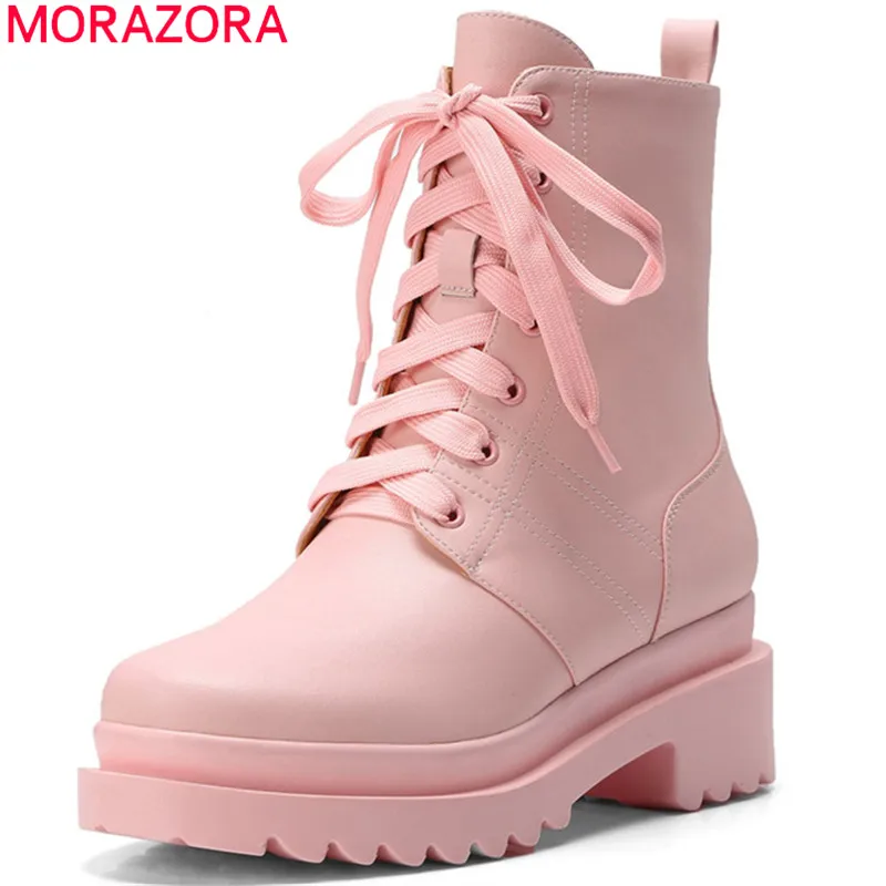 MORAZORA/2020 г. Новые туфли из натуральной кожи женские ботильоны осенние ботинки на