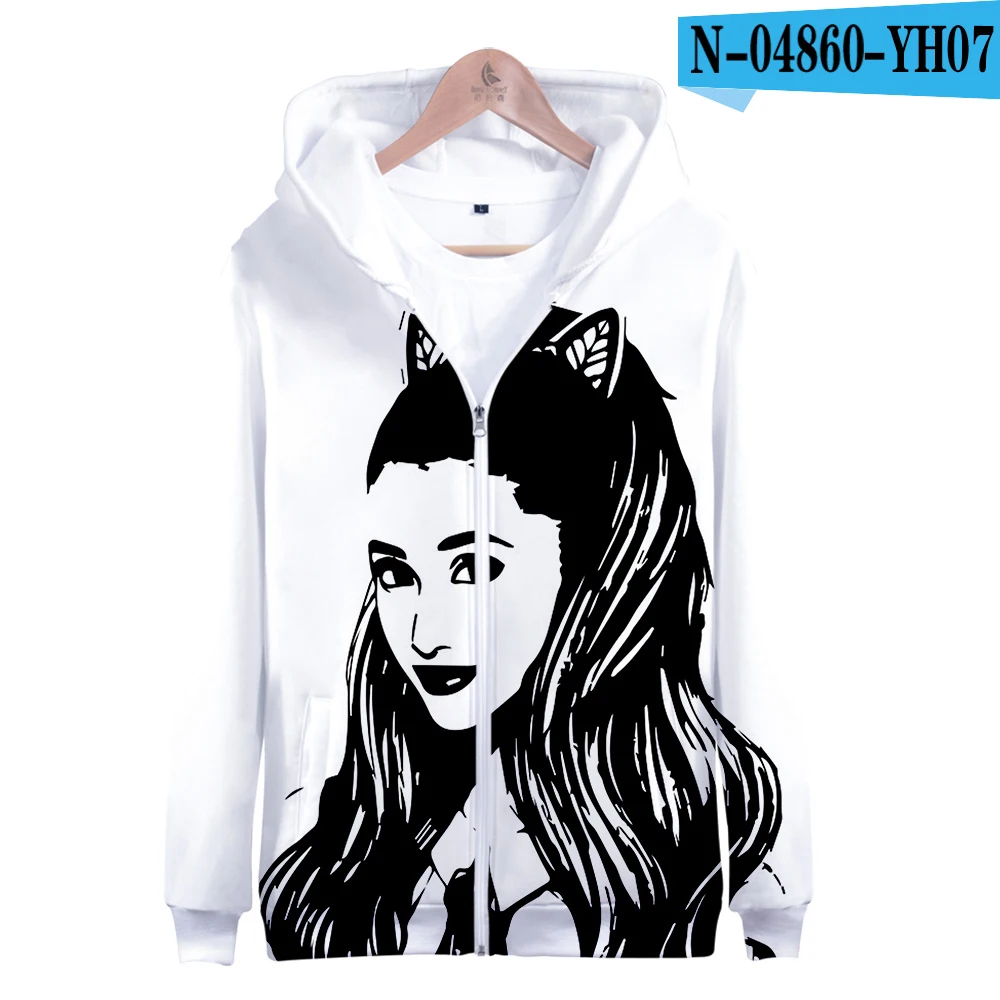 Ariana Grande толстовки на молнии с 3D принтом, спортивный костюм, уличная одежда для женщин/мужчин, толстовка с капюшоном и длинным рукавом - Цвет: Небесно-голубой