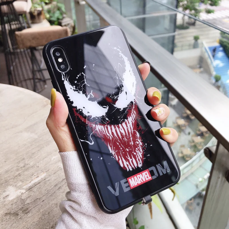 venom чехол из закаленного стекла для телефона для iPhone 6S 7 8PLUS XS MAX светодиодный роскошный стеклянный чехол для телефона